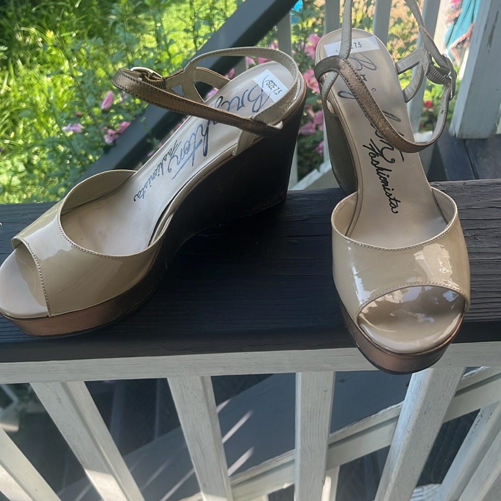 Brighton Cream and Brown Wedge Sandals